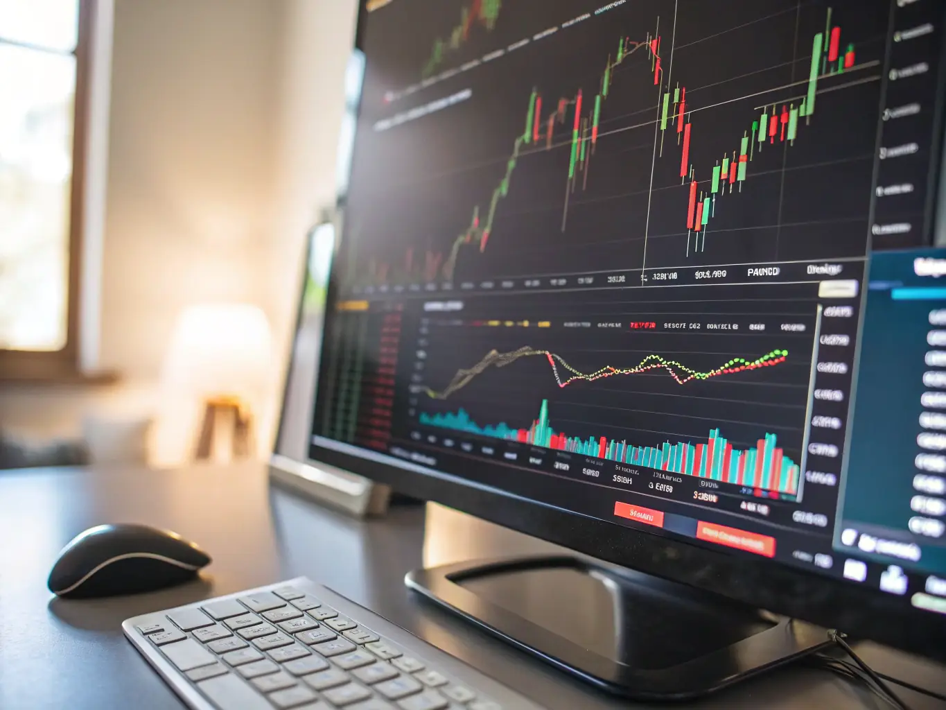 An image of forex charts and a magnifying glass, representing investigation and analysis in the context of forex scam recovery.