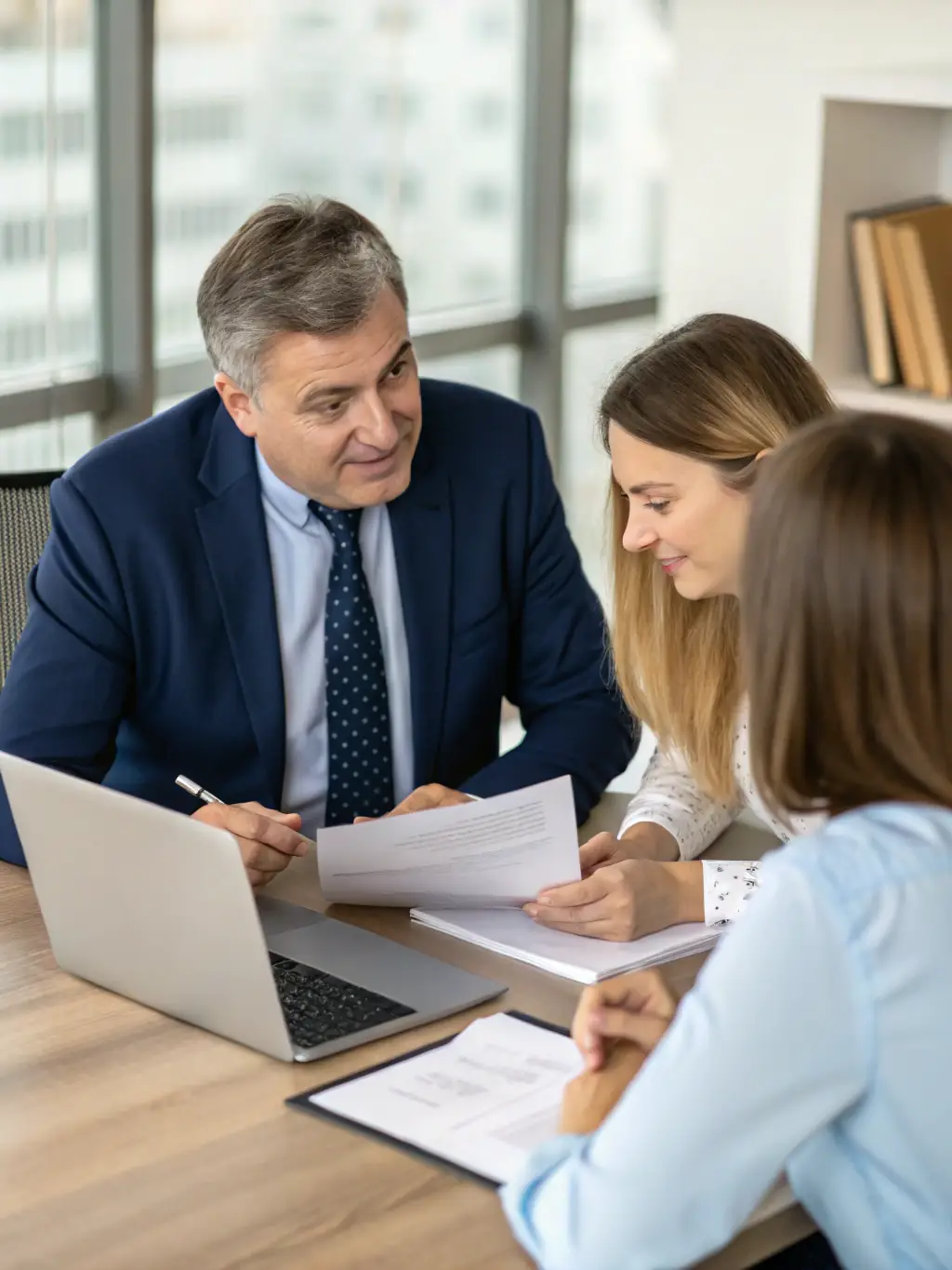 A professional photo depicting a detailed initial consultation between a Transak.info recovery specialist and a client, reviewing documents and discussing the case strategy.