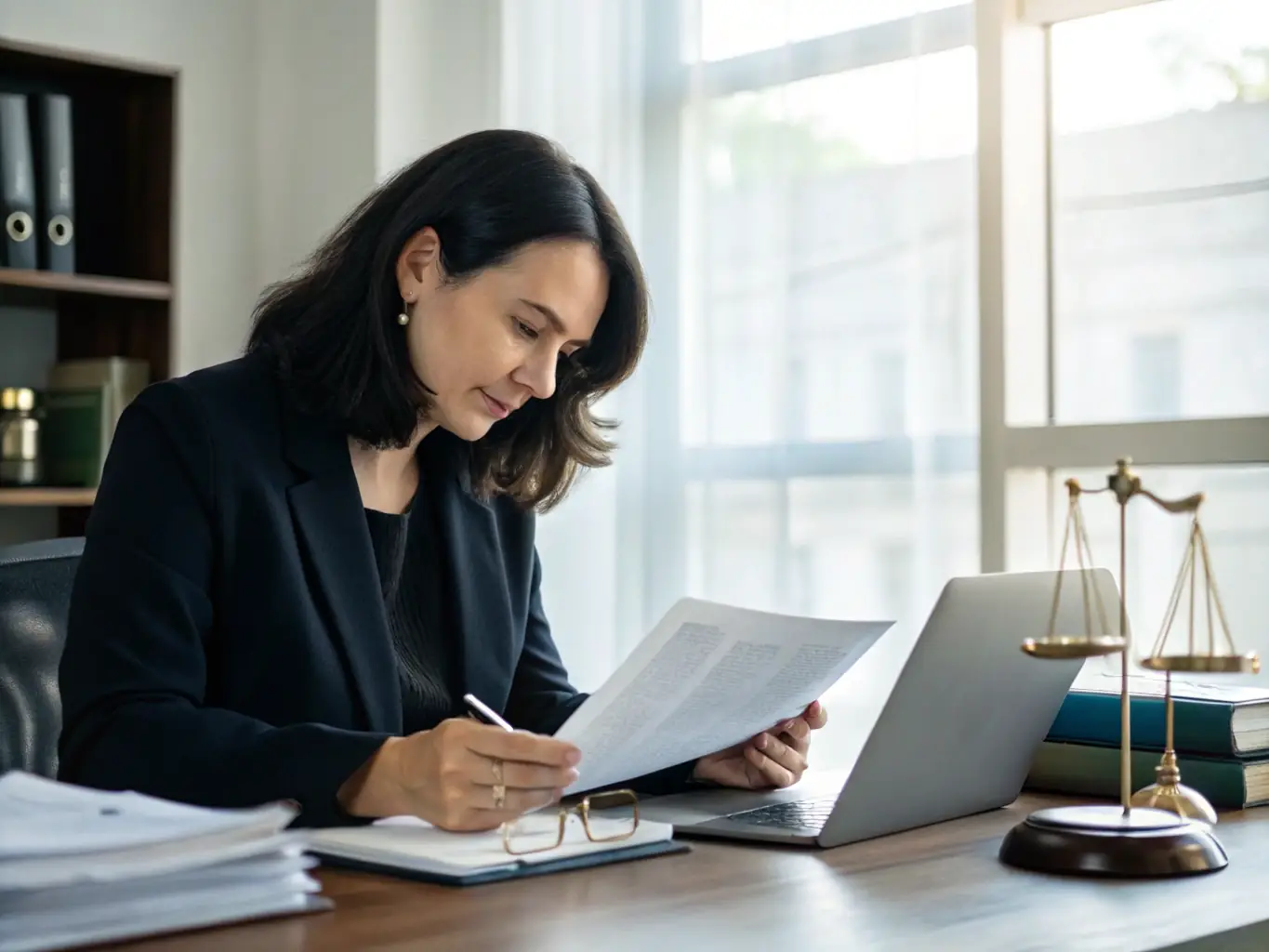 A legal professional is seen reviewing documents and preparing a case, symbolizing the legal action phase of the fund recovery process.